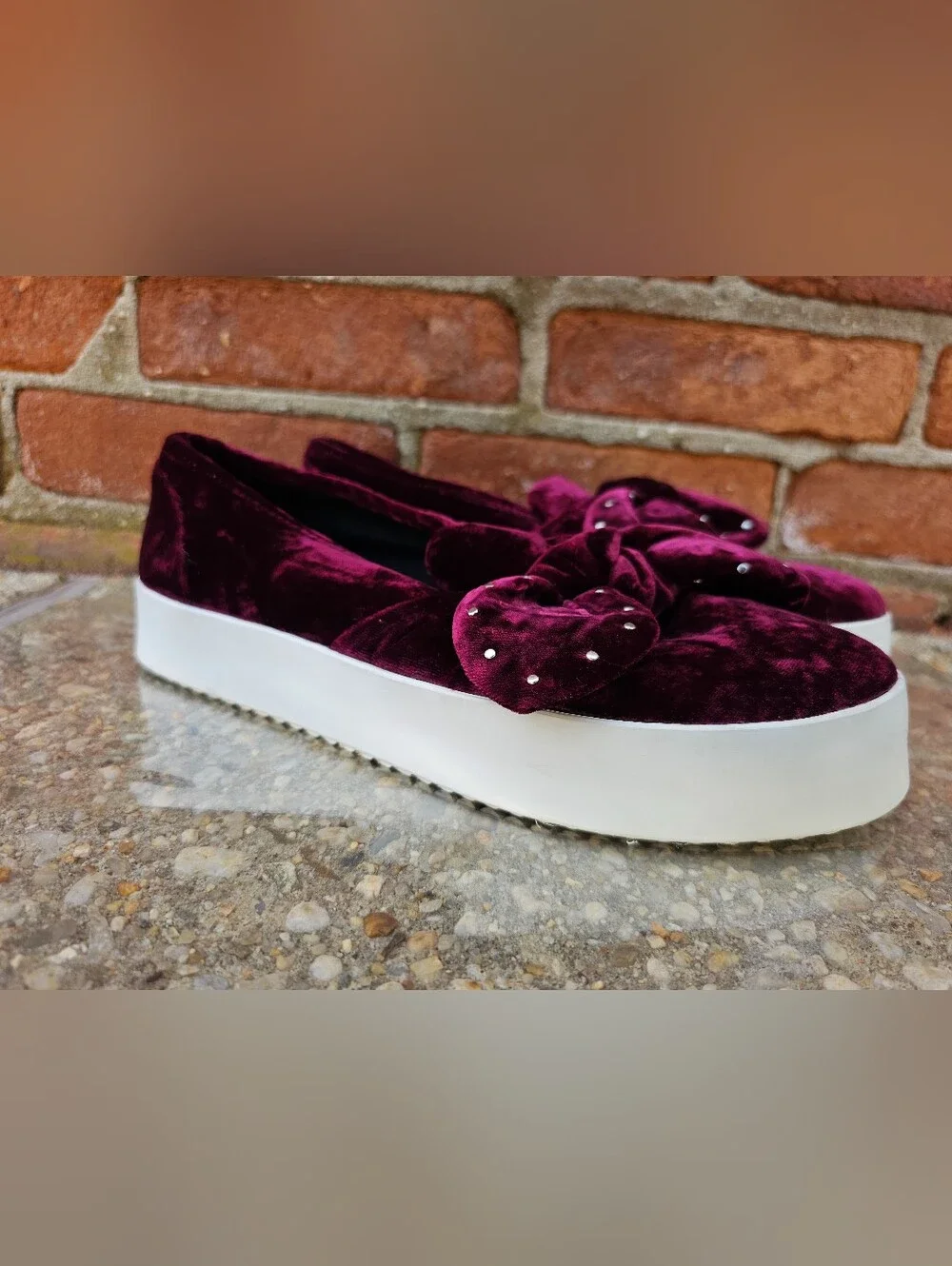 Rebecca Minkoff Women’s Rich Berry Velvet Bow Platform Slip-On Sneakers Size 8M
